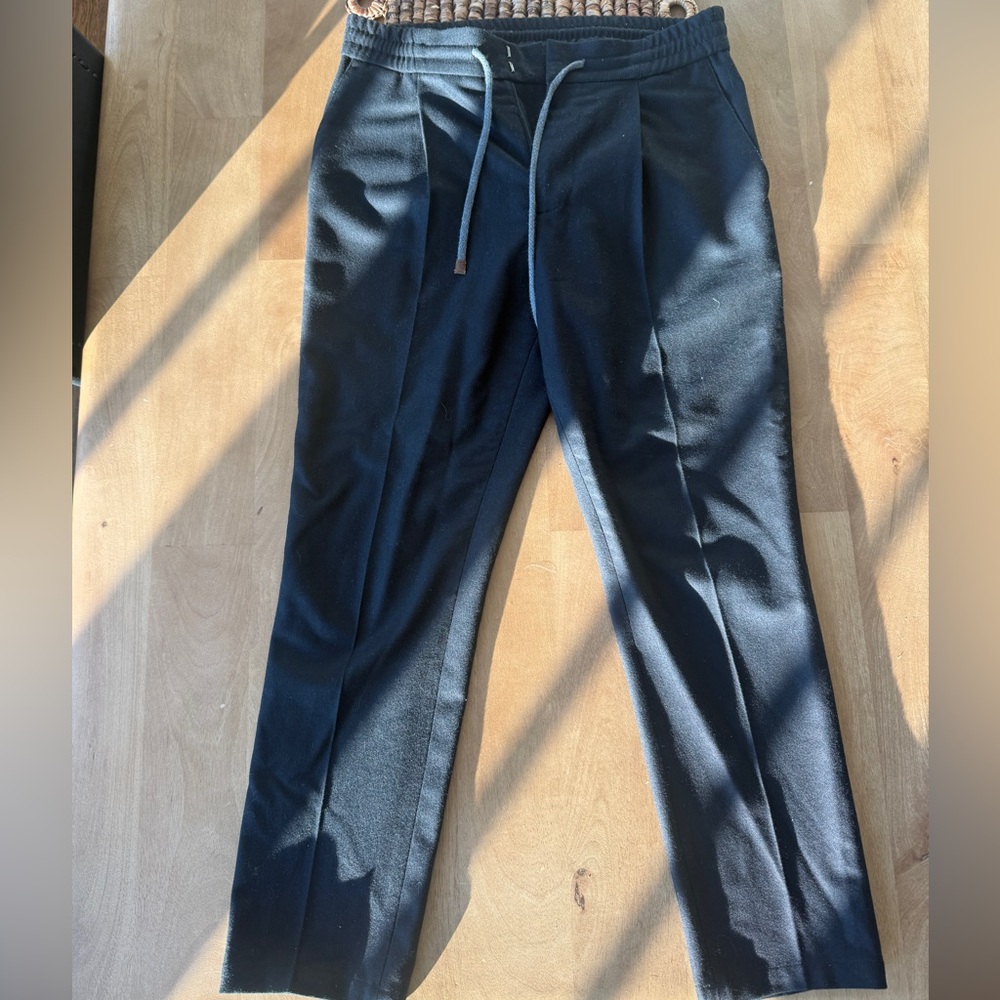 Brunello Cucinelli Wool Drawstring Pleated Trousers